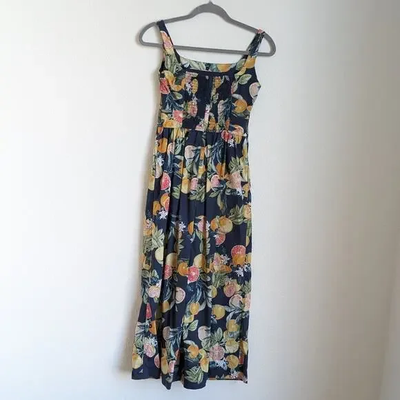 Cara Cara Navy Printed Smocked Wide Leg Cropped Cotton Jumpsuit